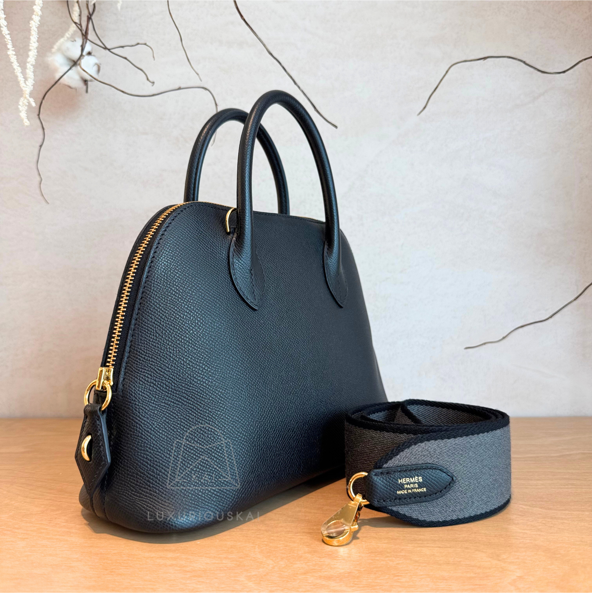 [PRELOVED] Hermès Bolide 25 Black with Amazon Strap (Gold Hardware)
