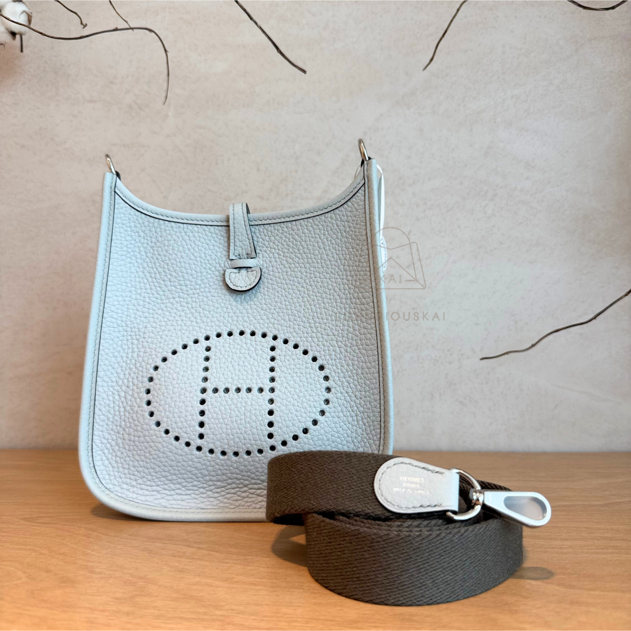 Hermès Mini Evelyne Blue Pale (Palladium Hardware)