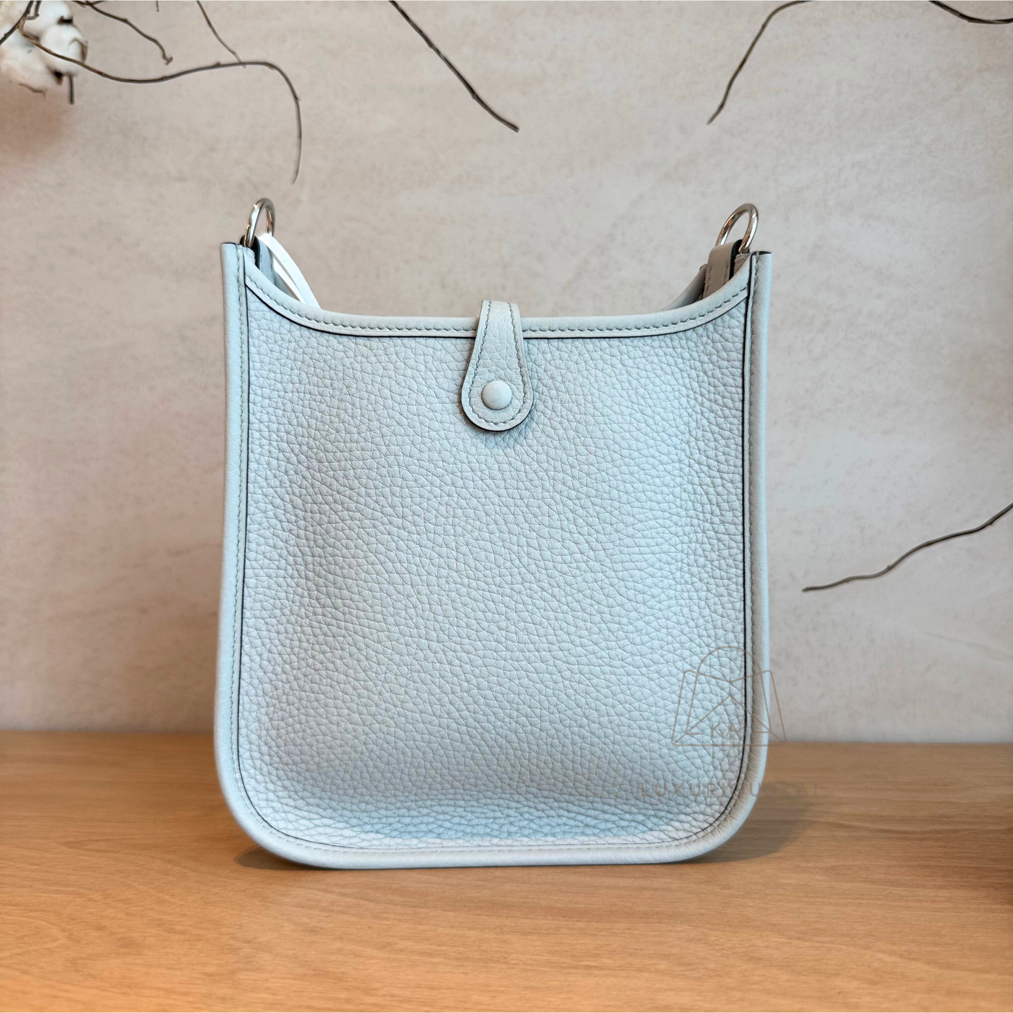 Hermès Mini Evelyne Blue Pale (Palladium Hardware)