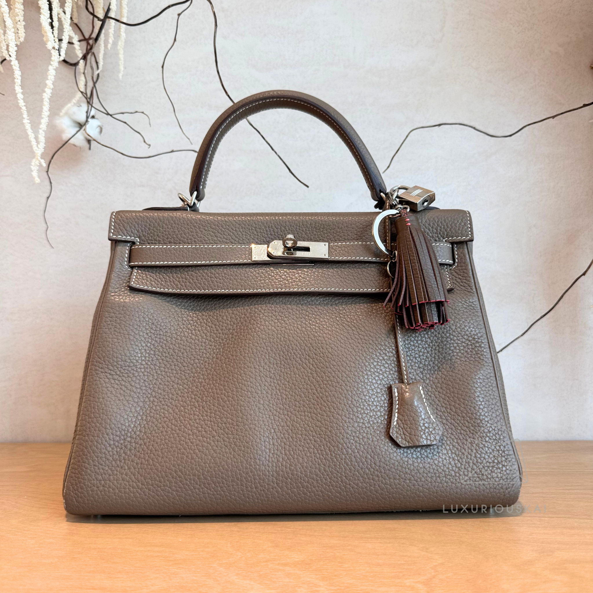 [PRELOVED] Hermès Kelly 32 Etoupe (Palladium Hardware)