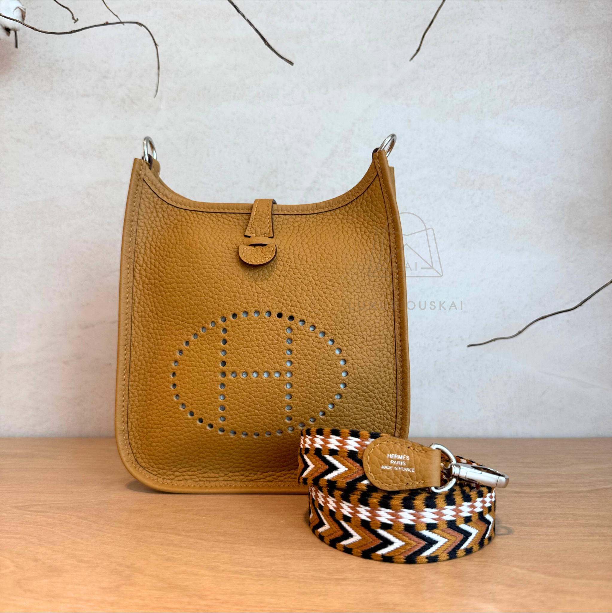 Hermès Mini Evelyne Sesame (Palladium Hardware) with Amazon Strap