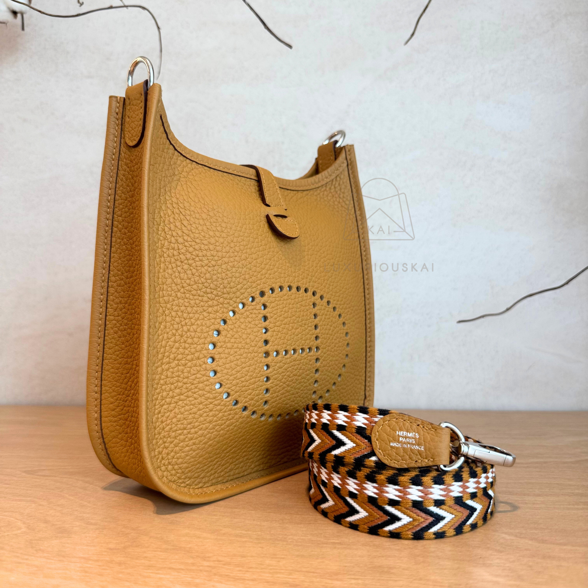 Hermès Mini Evelyne Sesame (Palladium Hardware) with Amazon Strap