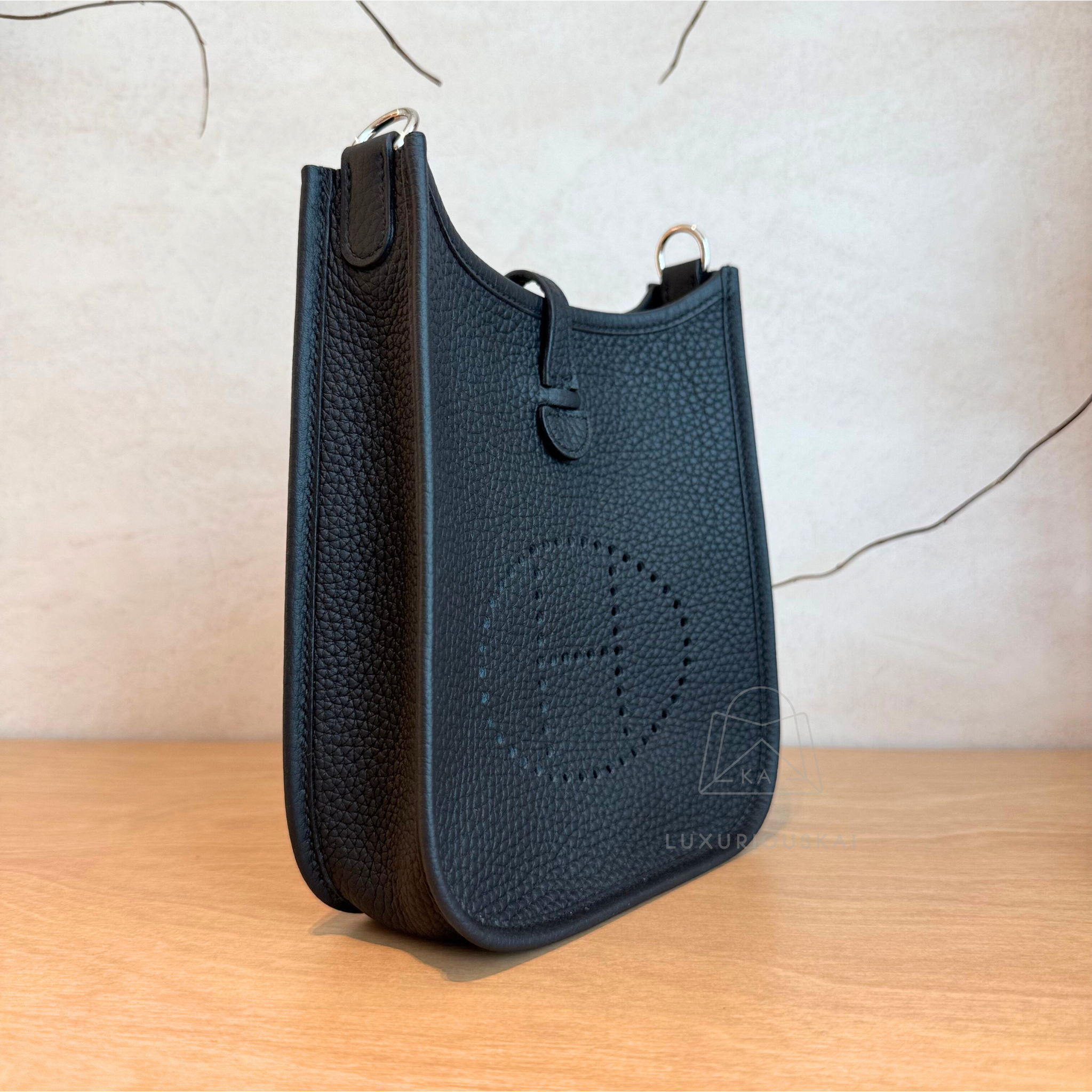 Hermès Mini Evelyne Black (Palladium Hardware) with Amazon Strap