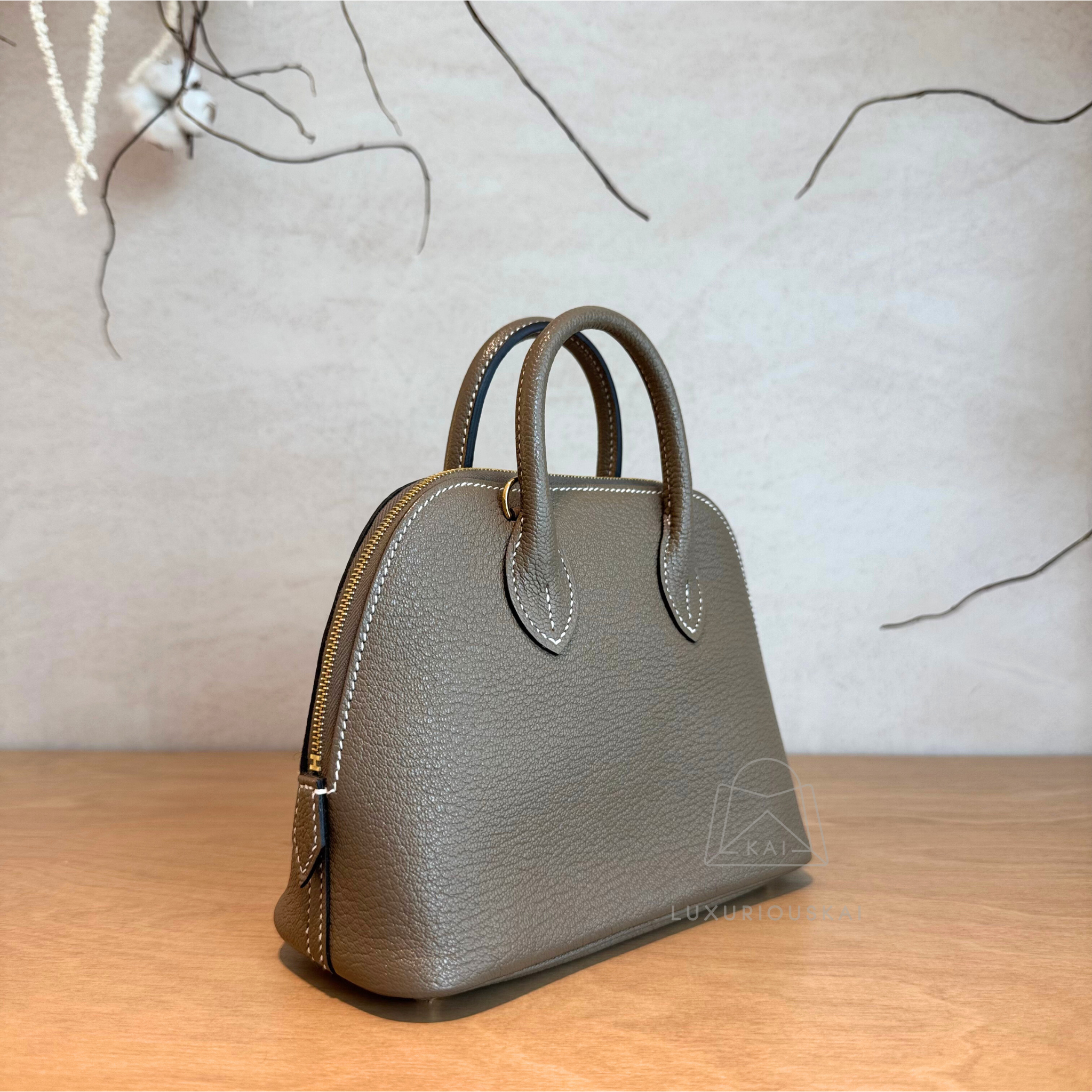 Hermès Mini Bolide Etoupe (Gold Hardware)