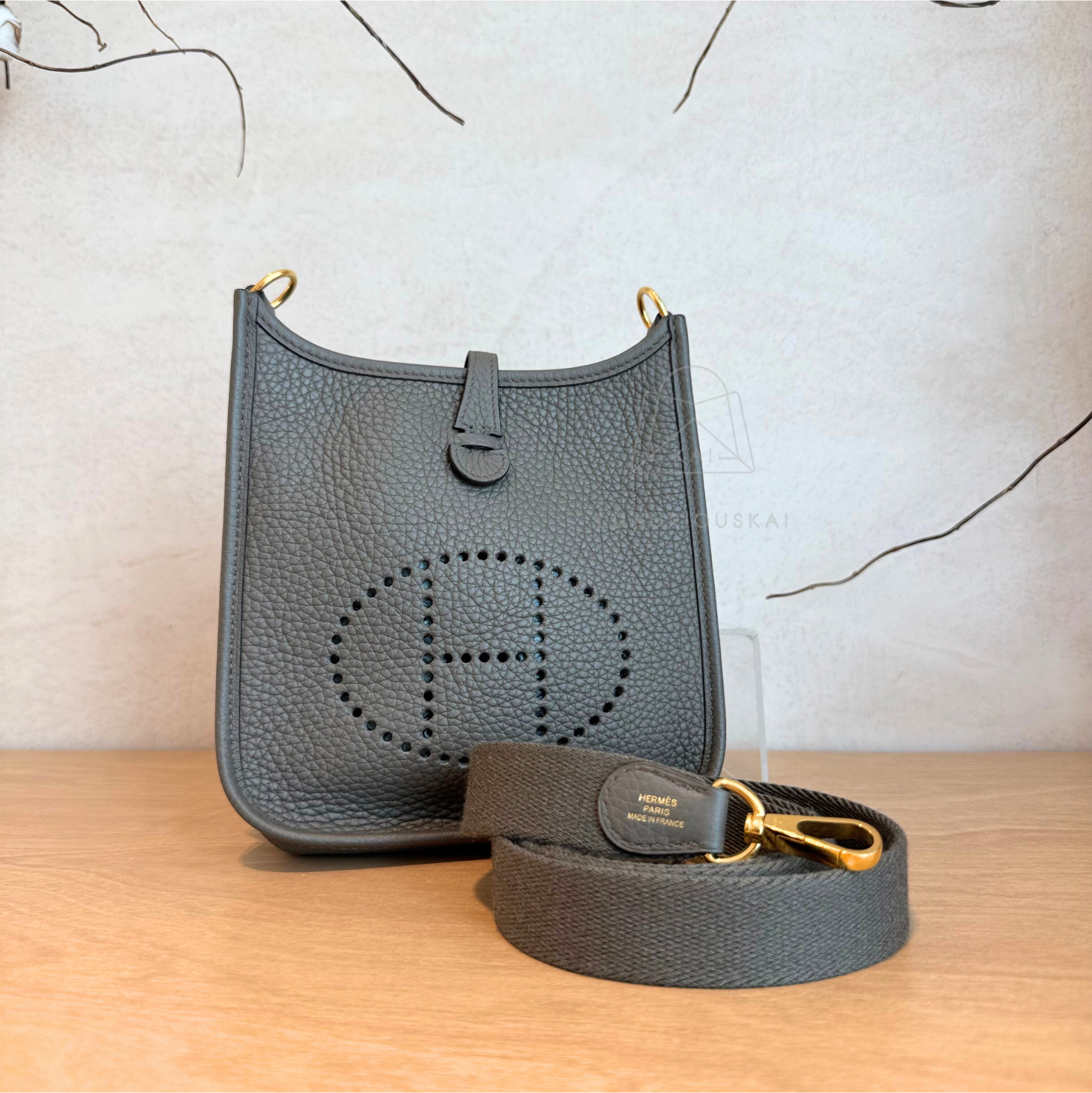 Hermès Mini Evelyne Ardoise (Gold Hardware)