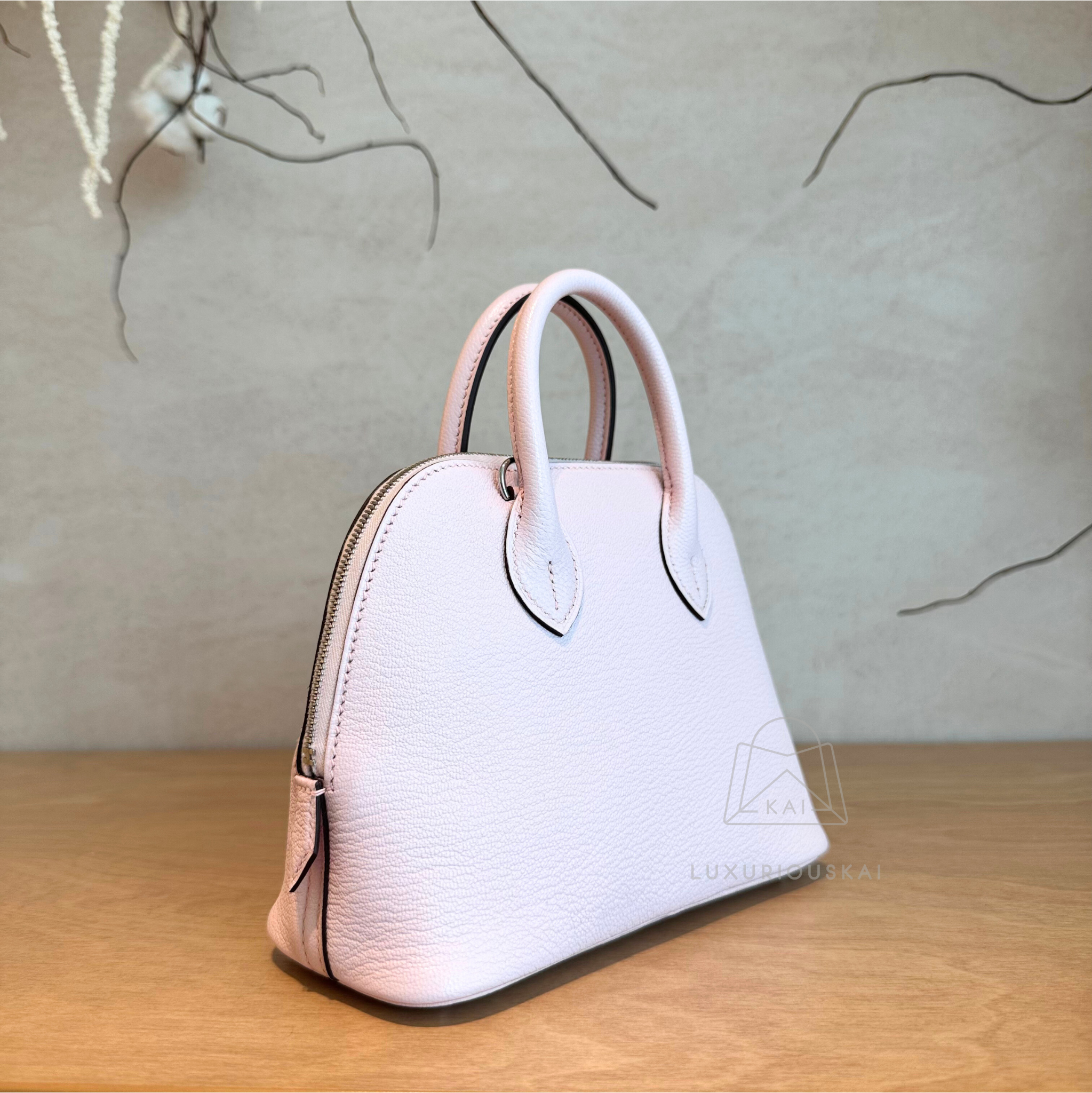 Hermès Mini Bolide Rose Darling (Palladium Hardware)